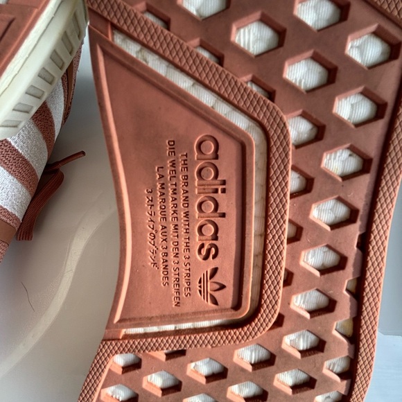 Adidas NMD_R1 shoes, specifically identified in the "Raw Pink" or "Salmon - Picture 11 of 16